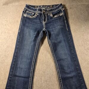 LA Idol USA Women Bootcut Jeans Size 9 Dark Wash Rhinestone Thick Stitch W31 L34